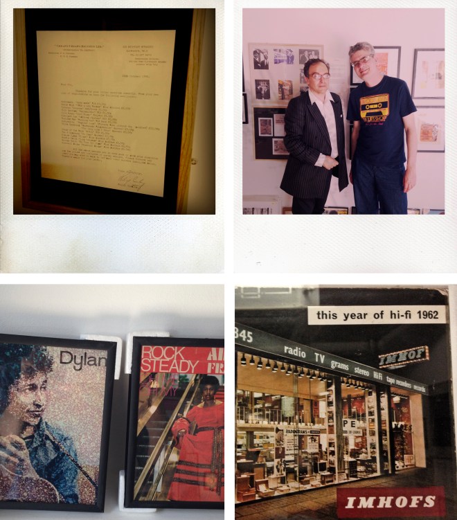 Letter from Cheapo Cheapo Records confirming availability of Caravan’s first album and Chris Spedding’s The Only Lick I know; John from the Museum of Soho with Leon; Early Dylan and ’Ree sleeves; Hands up who remembers Imhofs?